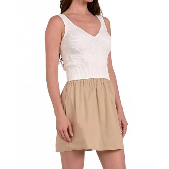 ELAN Dresses & Skirts - NEW ELAN mixed media tank dress in sand/white